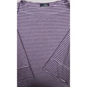 Suzanne Betro Dress Burgandy & White Stripe Long-Sleeve Pocket A-Line Size Large